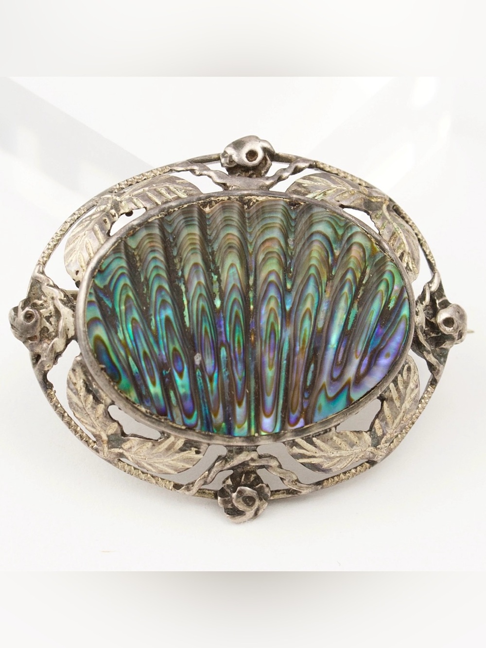 Vintage Mid-Century Paua Shell Sterling Silver Brooch